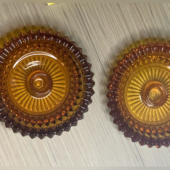 Other - Vintage 1950s Indiana Glass Diamond Point Amber Glass Candle Holder Set of 2